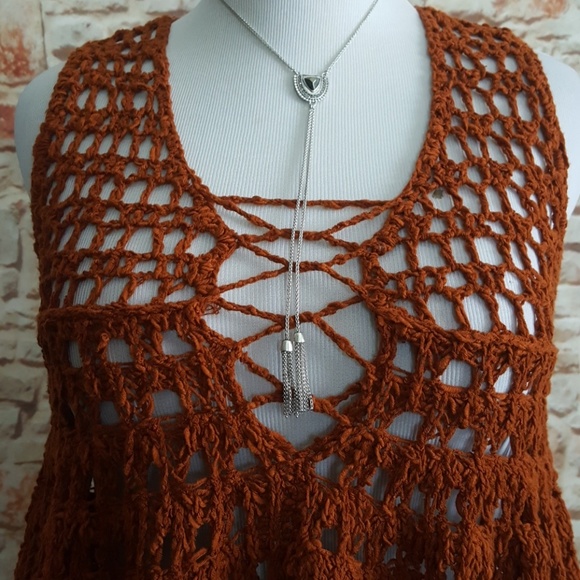 New Free People Macrame V-neck Sweater Tank - Picture 3 of 8